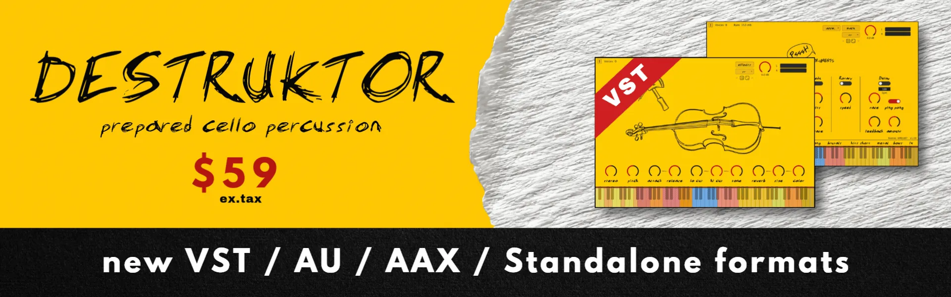 Destruktor: Prepared Cello Percussion plugin - now in VST3, AU, AAX and Standalone formats